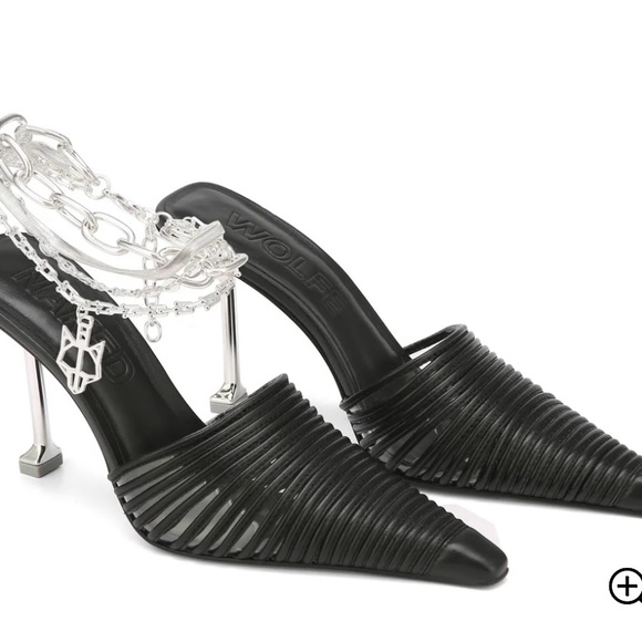 Black Heeled Mules with Chain Detail - Picture 3 of 4